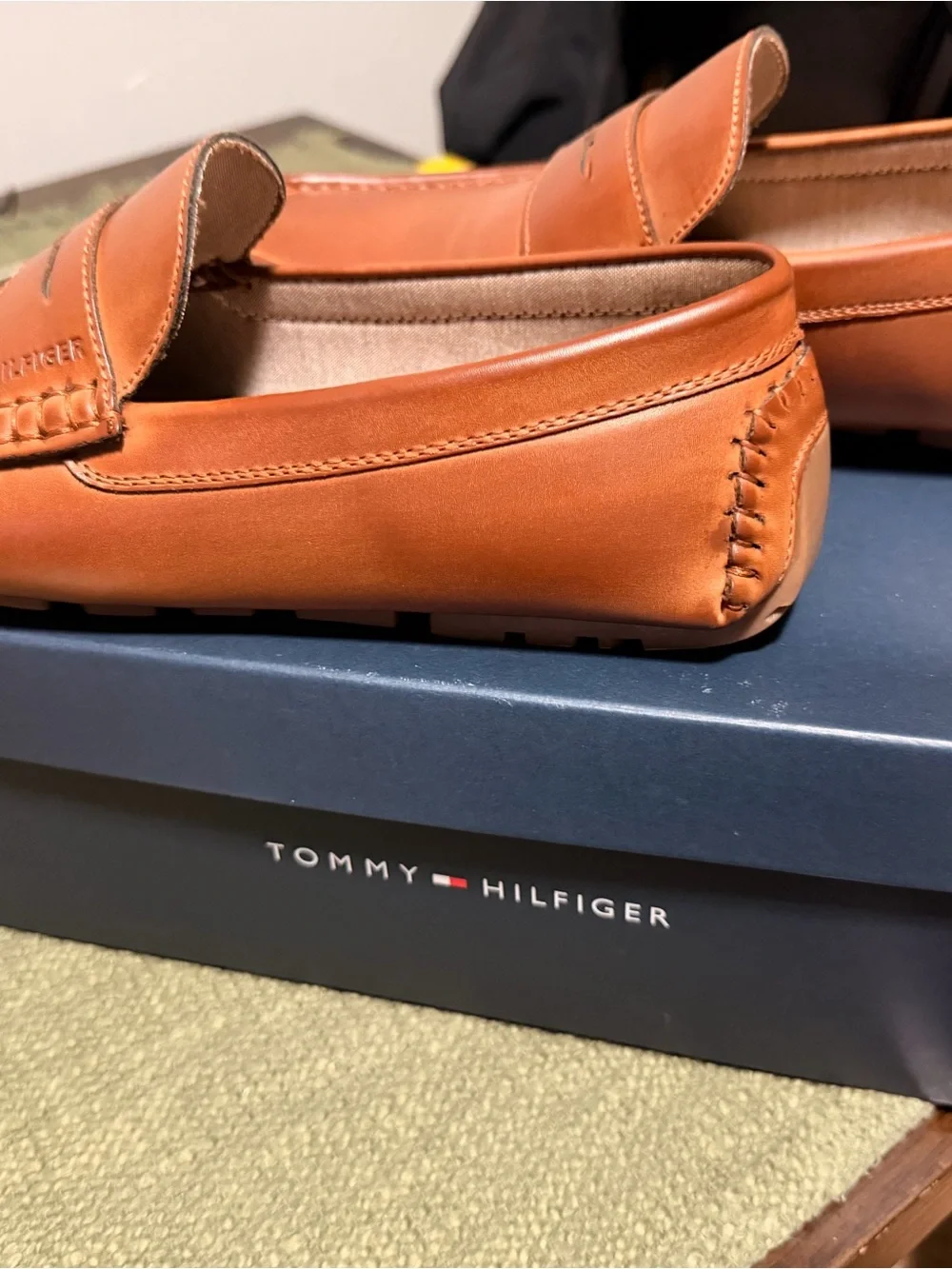 Tommy Hilfiger Men's Cognac Leather Boat Loafers